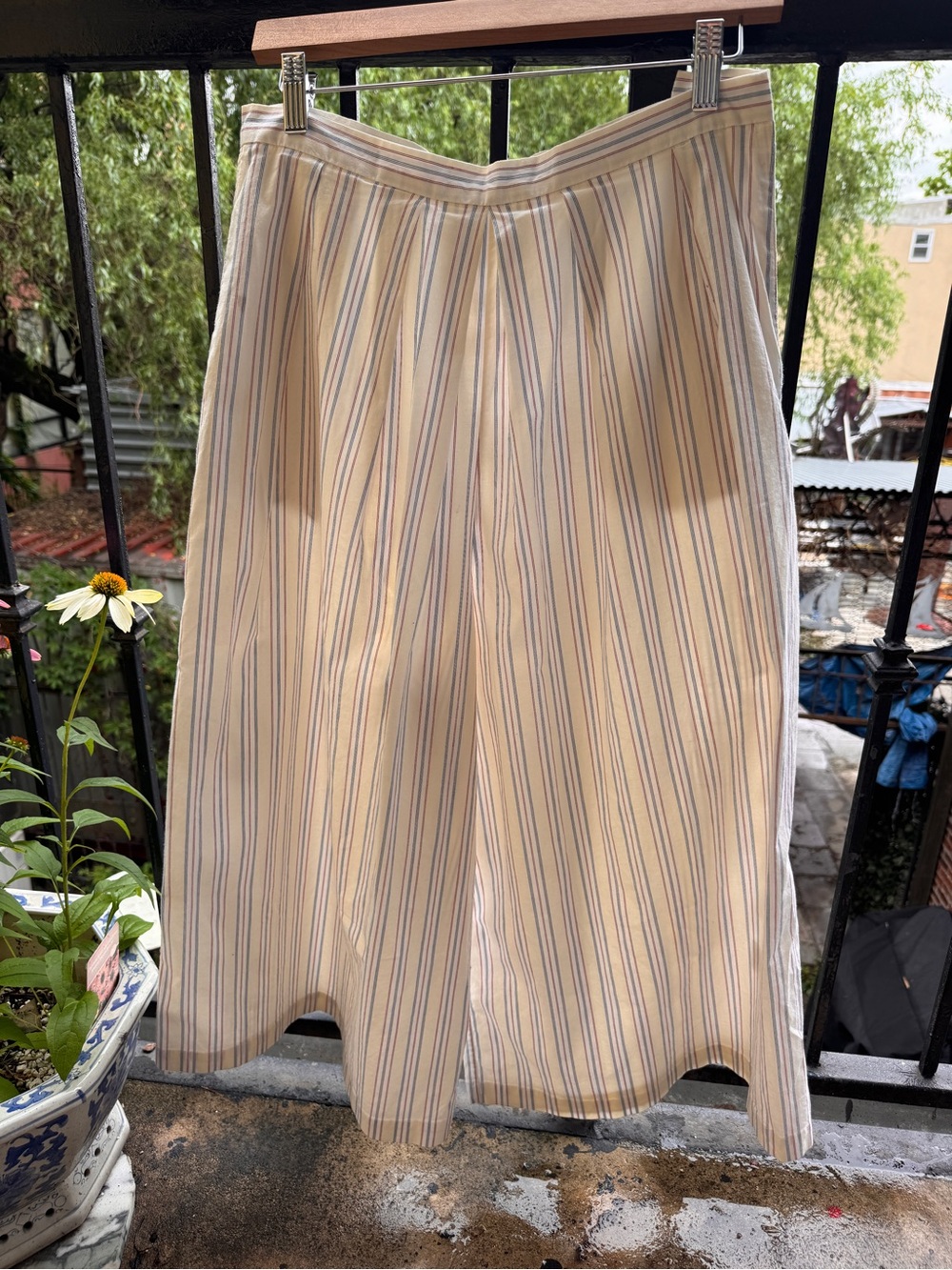 Rachel Comey Cream Striped High-Waist Pleated Capri Pants